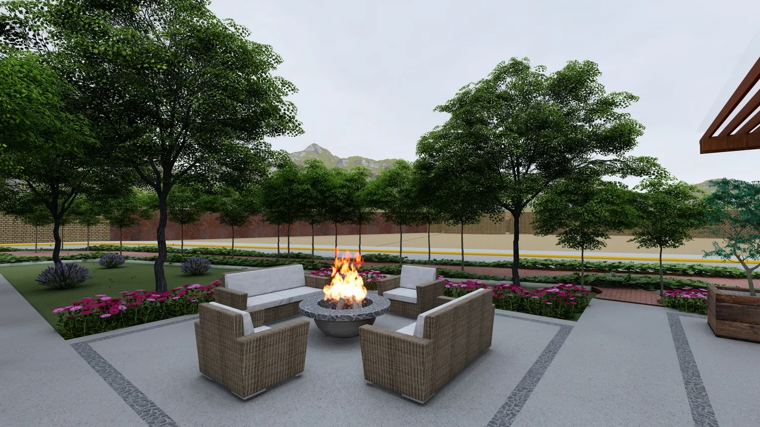 Área lounge y fire pit