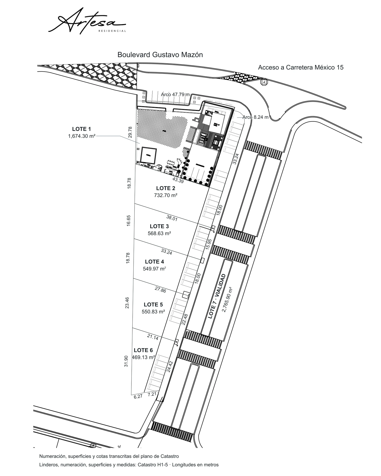 Plano de lotes comerciales de Artesa Residencial